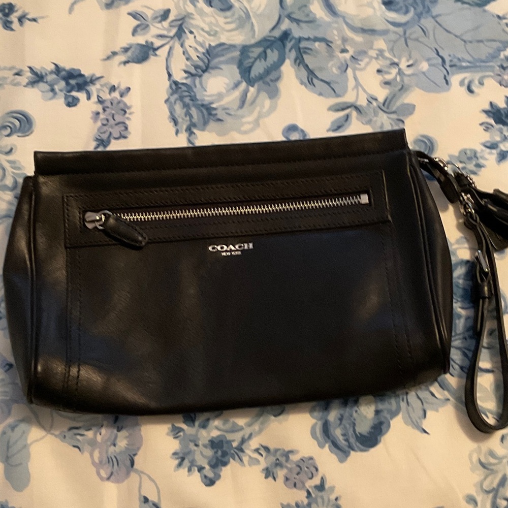 Coach Black Leather Clutch with Wrist Strap